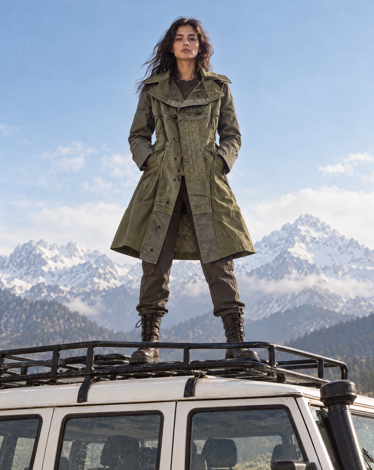 Junya Watanabe Comme des Garcons Olive Green Patchwork Long Coat